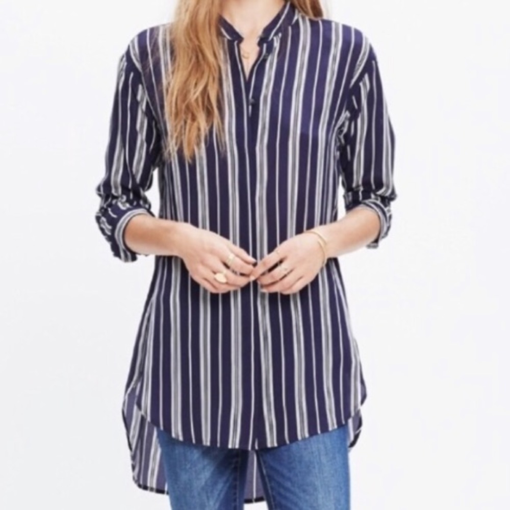 Madewell mulberry silk striped button down tunic